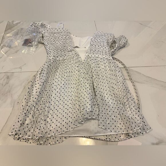 Self-portrait white crinkle chiffon dot mini dress #9 - Picture 7 of 12